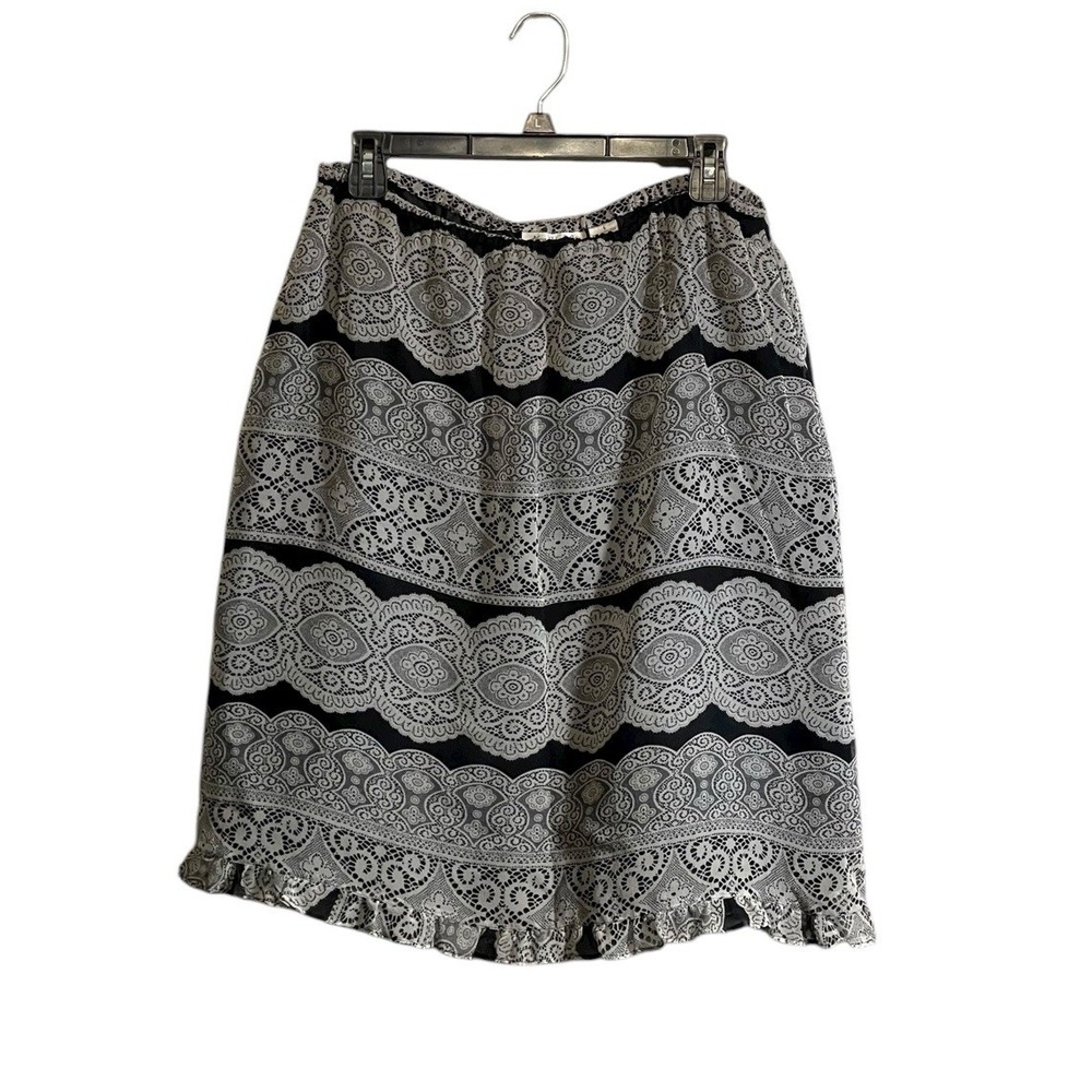 New York City Design Co. Women Black 100% Silk Paisley Ruffle Hem Knee Large